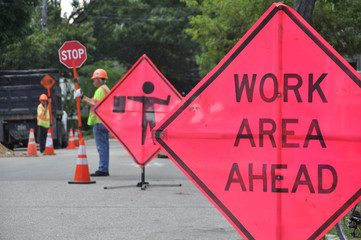 Work area ahead sign board