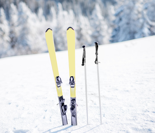 Skis with sticks